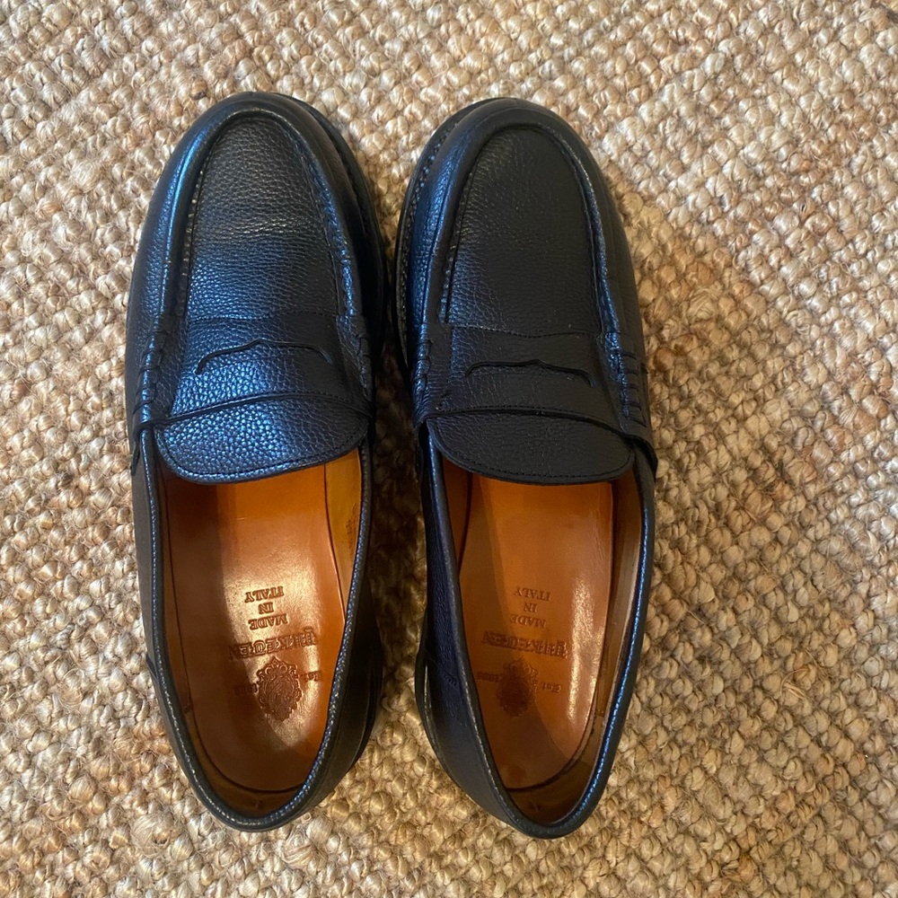 Yuketen Mens Black Leather Slip-On Loafers